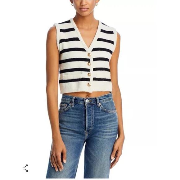 Line & Dot Tumi Top Striped Sleeveless Sweater Gold Buttons Sz S NWT $88 - Picture 1 of 14